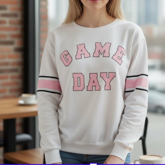 Wildfox Game Day Top Shirt White Pink XS Pullover - Picture 1 of 10
